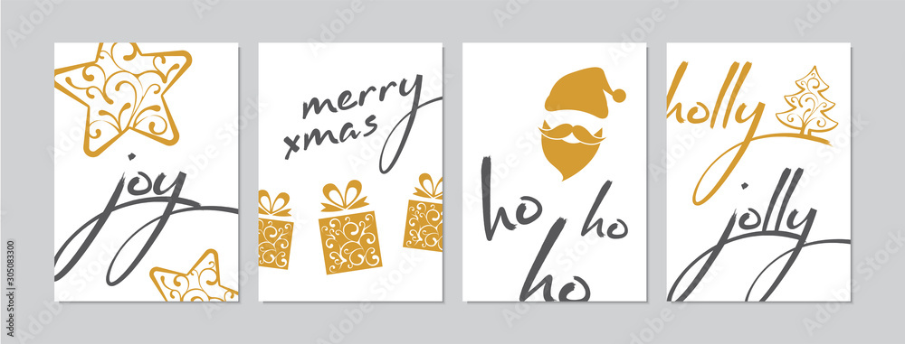 Fototapeta premium Merry Christmas cards set with hand drawn elements. Doodles and sketches vector Christmas illustrations, DIN A6