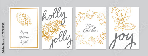 Merry Christmas cards set with hand drawn elements. Doodles and sketches vector Christmas illustrations, DIN A6