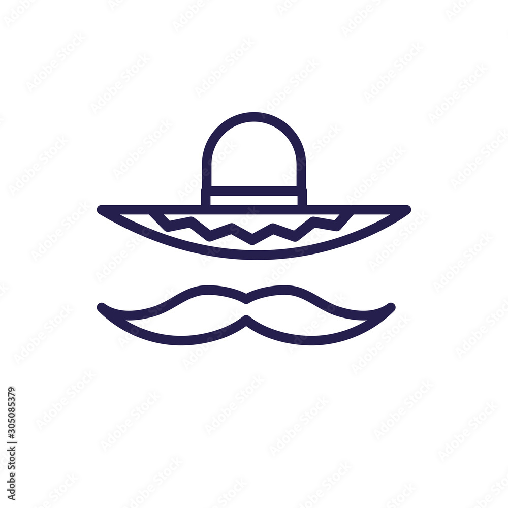 mexican culture hat and mustache fill style icon