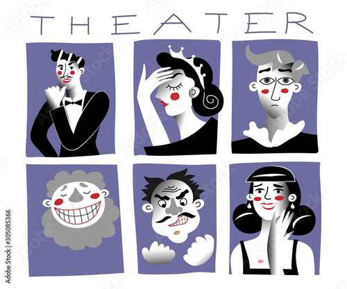 Theater characters flat vector illustrations set