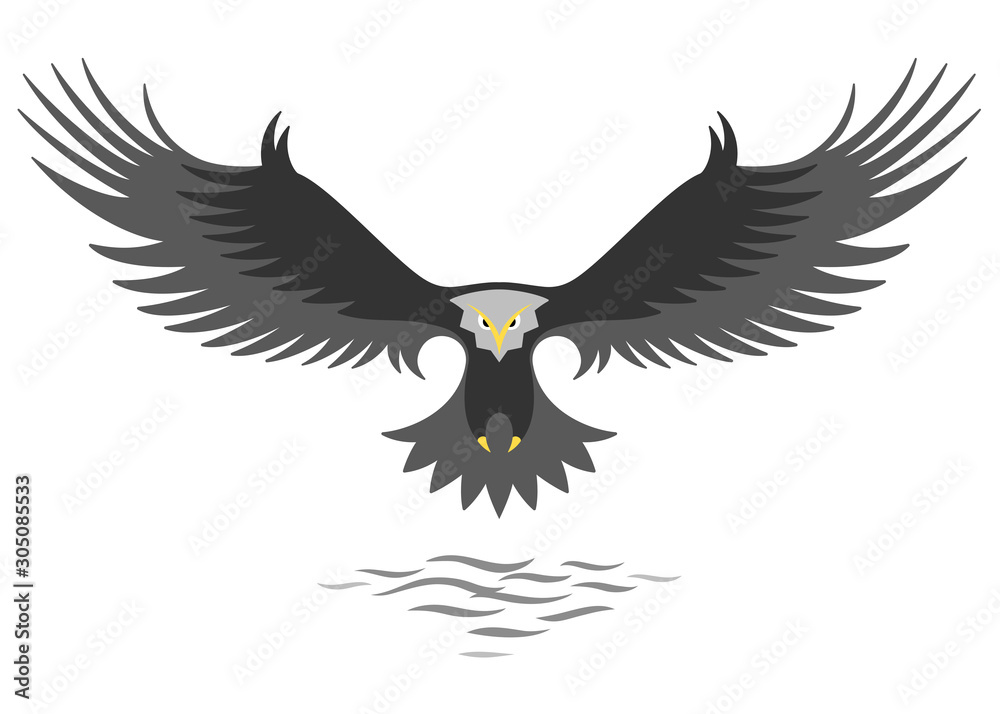 Obraz premium Modern simple eagle logo design, stylized graphic eagle, flying above the water,isolated on the white background.
