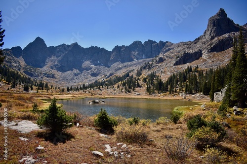 Beautiful alpine meadows and lakes amidst the rugged Gore Range in the Colorado Rockies.