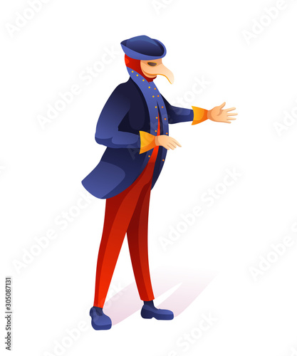 Man in plague doctor venetian costume on white