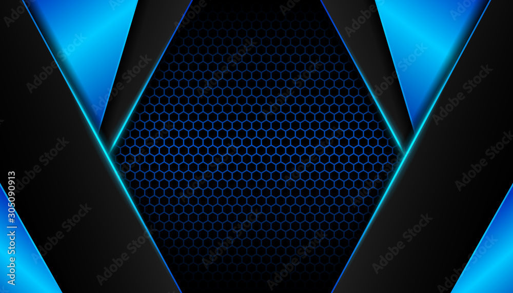 Abstract metallic blue and black on hexagon pattern, frame design innovation technology concept layout background. Vector template for use element cover, banner, wallpaper, presentation, flyer Abstract metallic blue and black on hexagon pattern, frame design innovation technology concept layout background. Vector template for use element cover, banner, wallpaper, presentation, flyer