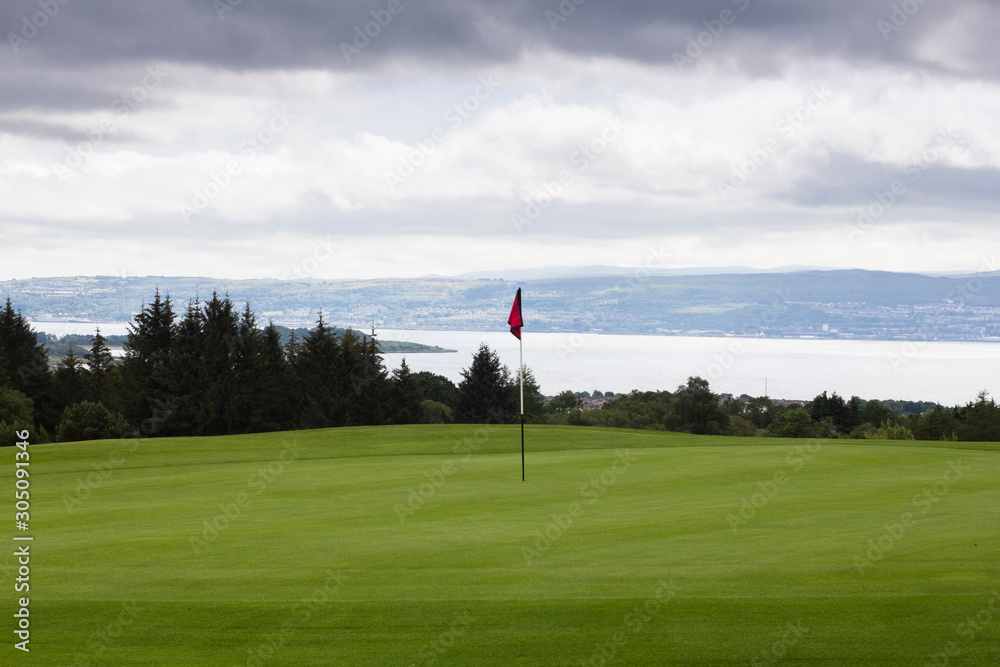 View from a Scottish golf green on the west coast of Scotland View from a Scottish golf green on the west coast of Scotland