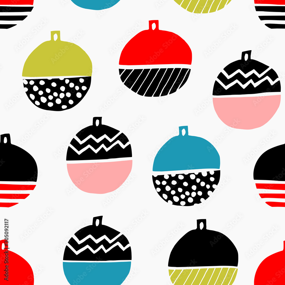Christmas seamless pattern with colorful baubles on white background. Christmas seamless pattern with colorful baubles on white background.