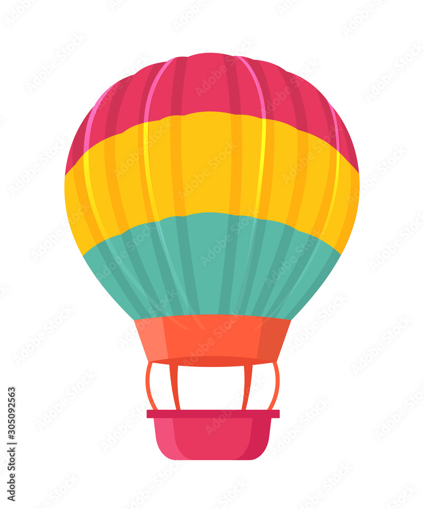 Hot air balloon flat vector illustration. Old fashioned aircraft with basket  and sand bags. Vintage flying transportation isolated on white background.  Balloon festival decorative symbol. Stock Vector | Adobe Stock