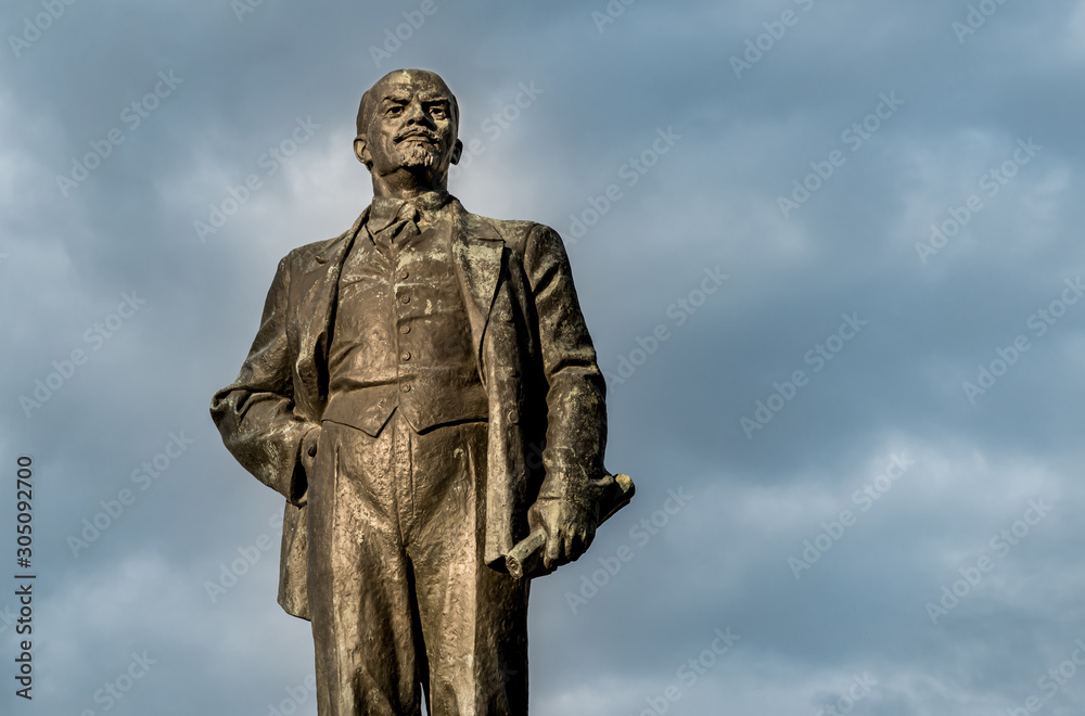 Monument to Vladimir Ilyich Lenin on the Lenin square in center of Pskov, Russia