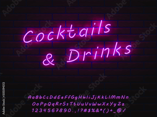 pink neon font set