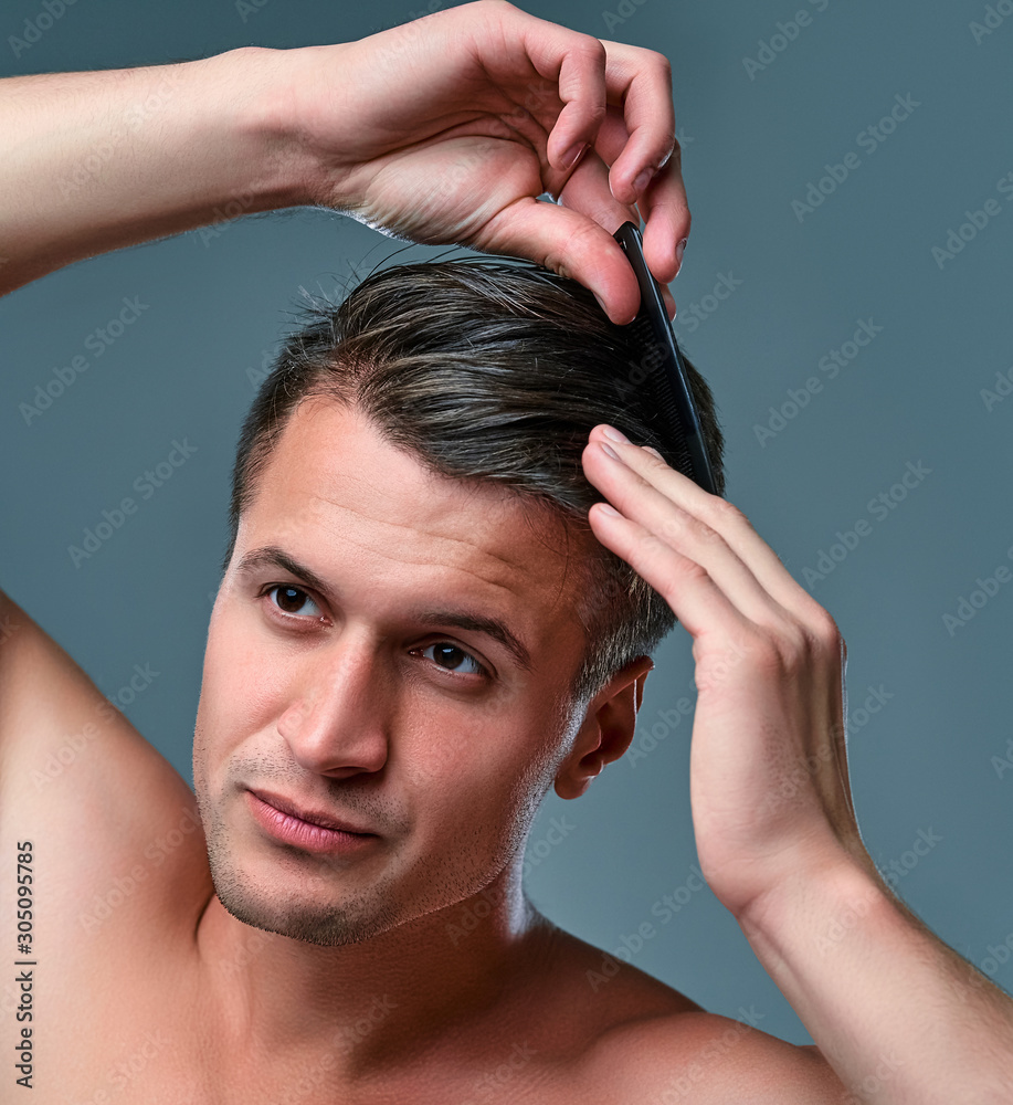 Fototapeta premium Man on gray background