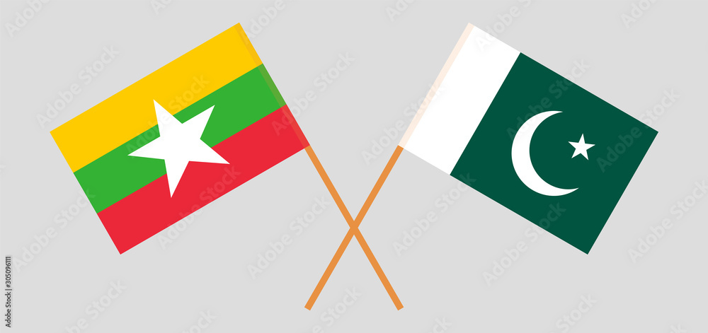 Crossed flags of Myanmar and Pakistan Crossed flags of Myanmar and Pakistan