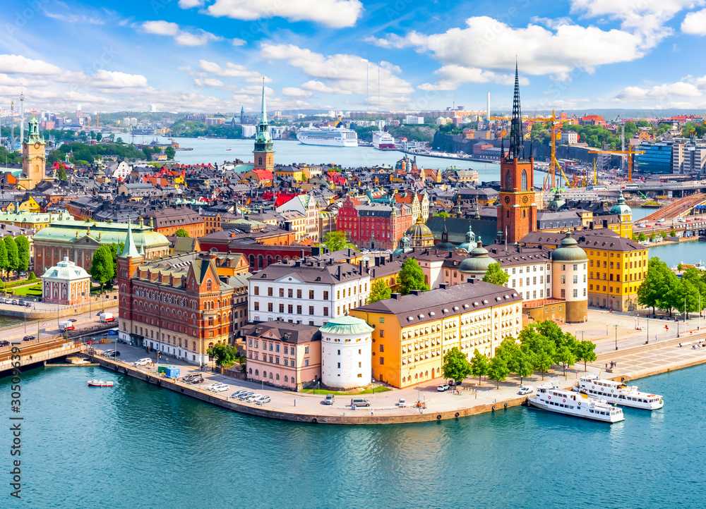Fotografia Stockholm old town (Gamla Stan) cityscape from City Hall top,  Sweden - Kup na Posters.pl