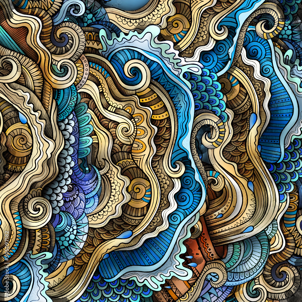 Fototapeta Decorative abstract wavy ornamental ethnic raster background