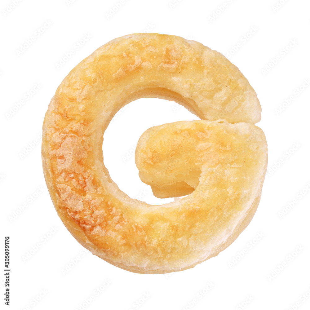 Letter G made with cookie or biscuit isolated on white Letter G made with cookie or biscuit isolated on white