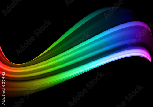 Abstract wave, rainbow color. Black background.