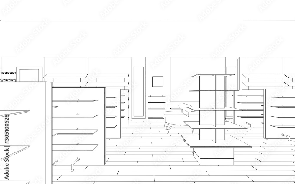 shopping mall, contour visualization, 3D illustration, sketch, outline shopping mall, contour visualization, 3D illustration, sketch, outline
