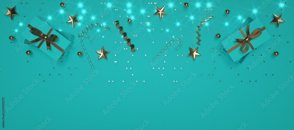 Merry christmas panoramic banner blue background 3d rendering Merry christmas panoramic banner blue background 3d rendering