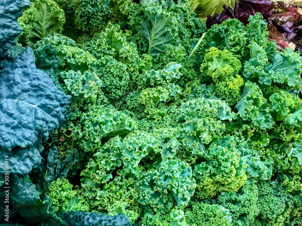 Kale on display at a farmer's market stall