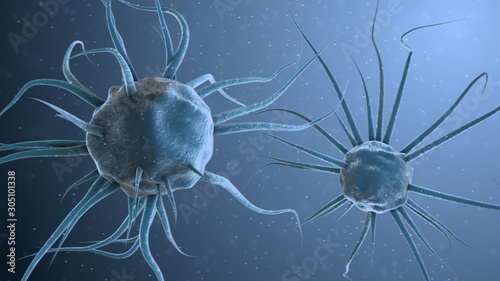 3d image of a dangerous cell with tentacles under a microscope.