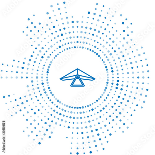 Blue line Hang glider icon isolated on white background. Extreme sport. Abstract circle random dots. Vector Illustration