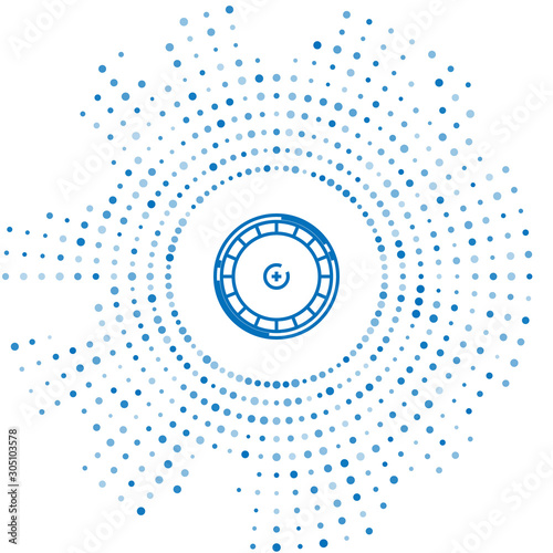 Blue line Casino roulette wheel icon isolated on white background. Abstract circle random dots. Vector Illustration