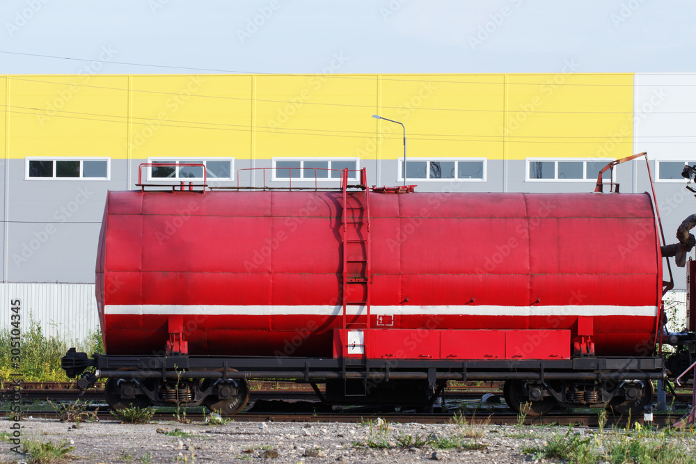 fire wagon. fire train, red carriage and rails.