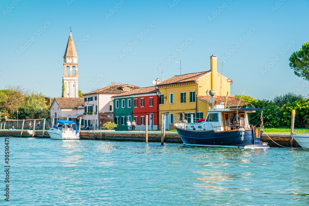Colorful houses on the small island Mazzorbo in the northern Venetian Lagoon