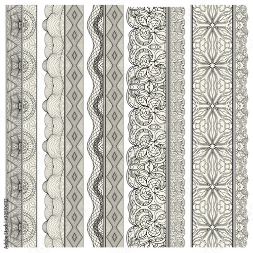 Set of ornamental borders for covers, certificates or diplomas. Seamless borders, dividers and frames in arabesque, vintage style. 