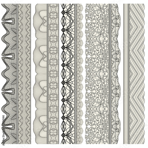 Set of ornamental borders for covers, certificates or diplomas. Seamless borders, dividers and frames in arabesque, vintage style. 