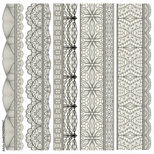 Set of ornamental borders for covers, certificates or diplomas. Seamless borders, dividers and frames in arabesque, vintage style. 