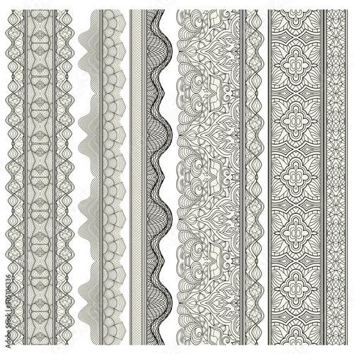 Set of ornamental borders for covers, certificates or diplomas. Seamless borders, dividers and frames in arabesque, vintage style. 