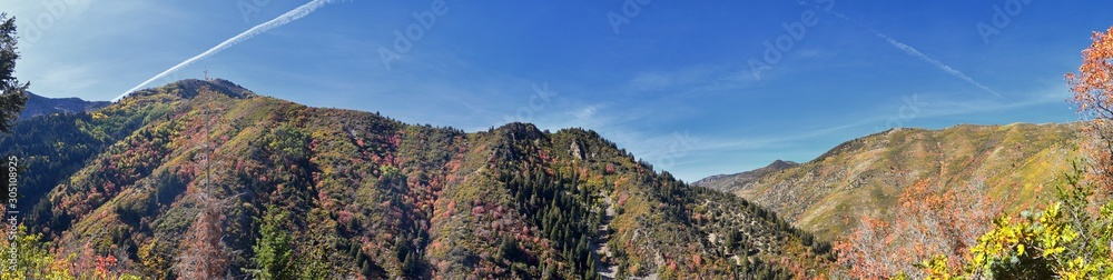 Views towards Tooele from the Oquirrh Mountains of fall leaves along the Wasatch Front Rocky Mountains, by Kennecott Rio Tinto Copper mine, by the Great Salt Lake. Utah, America. Views towards Tooele from the Oquirrh Mountains of fall leaves along the Wasatch Front Rocky Mountains, by Kennecott Rio Tinto Copper mine, by the Great Salt Lake. Utah, America.