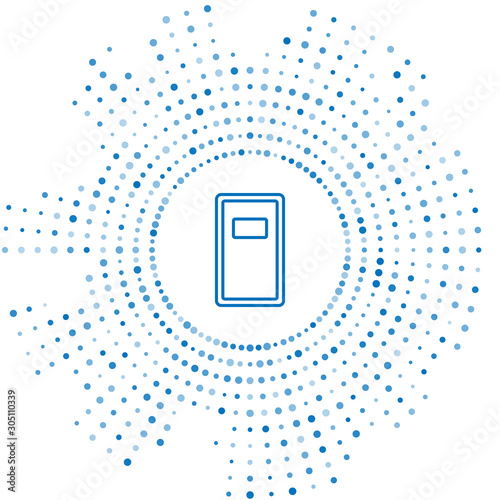 Blue line Police assault shield icon isolated on white background. Abstract circle random dots. Vector Illustration