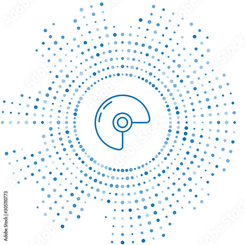 Blue line Military helmet icon isolated on white background. Army hat symbol of defense and protect. Protective hat. Abstract circle random dots. Vector Illustration