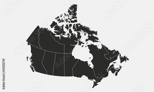 Canada blank map isolated on white background. Canad map with states. Vector illustration