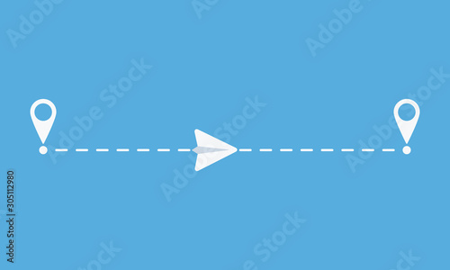 Paper plane flight from starting to end point. Modern infographic. Email, Message business concept. Vector illustration