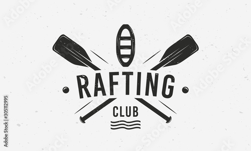 Extreme water sport badge, label. Vintage rafting logo, poster template. Vintage typography. Vector Illustration