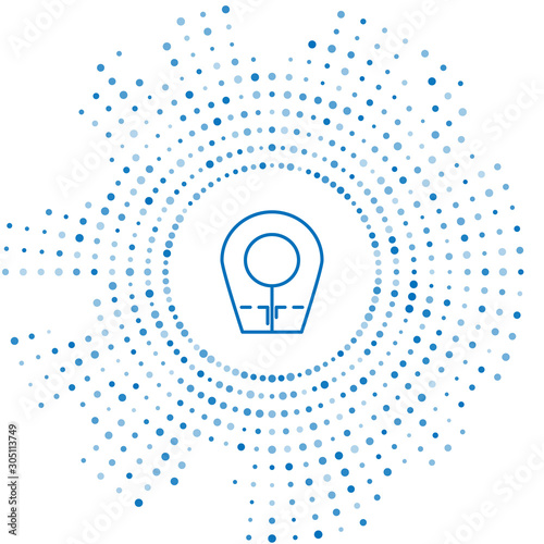 Blue line Diving hood icon isolated on white background. Spearfishing hat winter swim hood. Diving underwater equipment. Abstract circle random dots. Vector Illustration