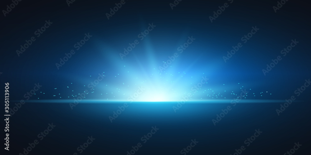 Abstract lights, bright flashes and glare of blue color, bright rays of light, glowing lines - stock vector - obrazy, fototapety, plakaty 