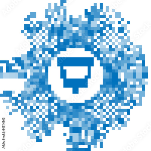 Blue line Udder icon isolated on white background. Abstract circle random dots. Vector Illustration