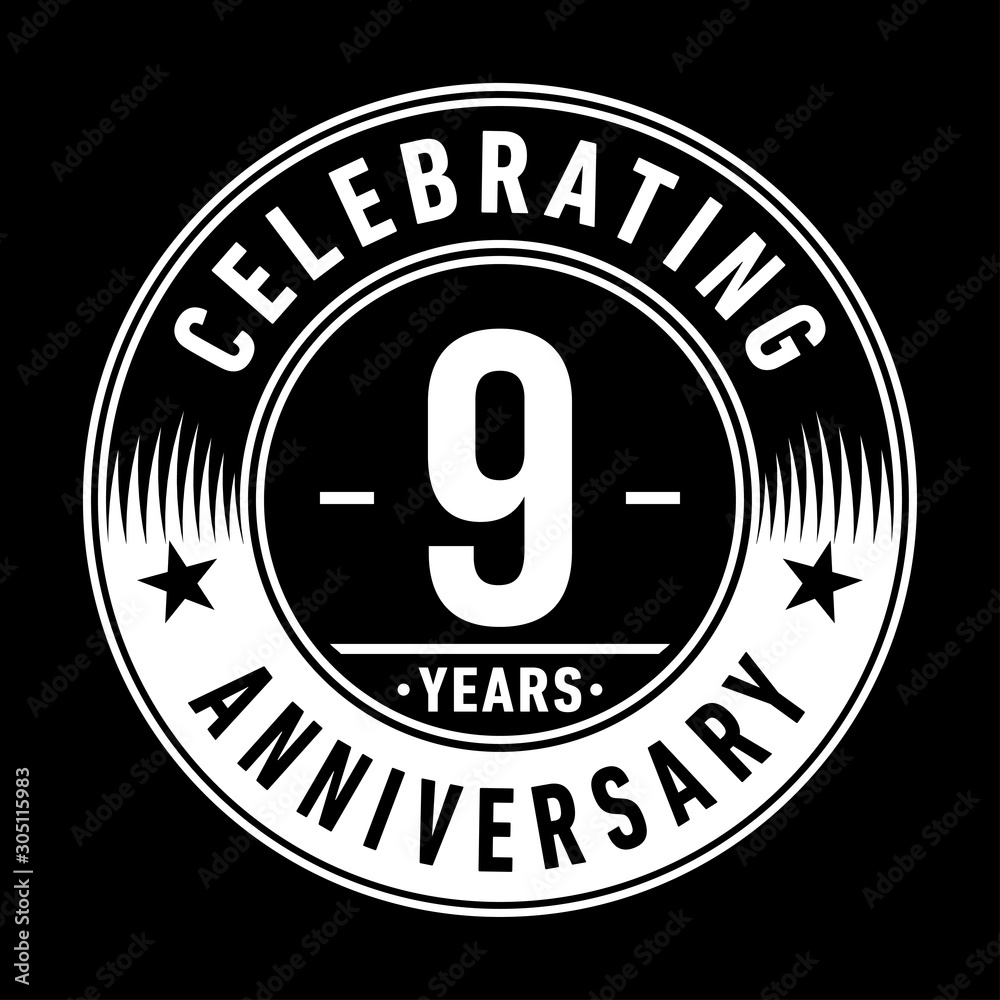 9 years anniversary celebration logo template. Nine years vector and illustration.