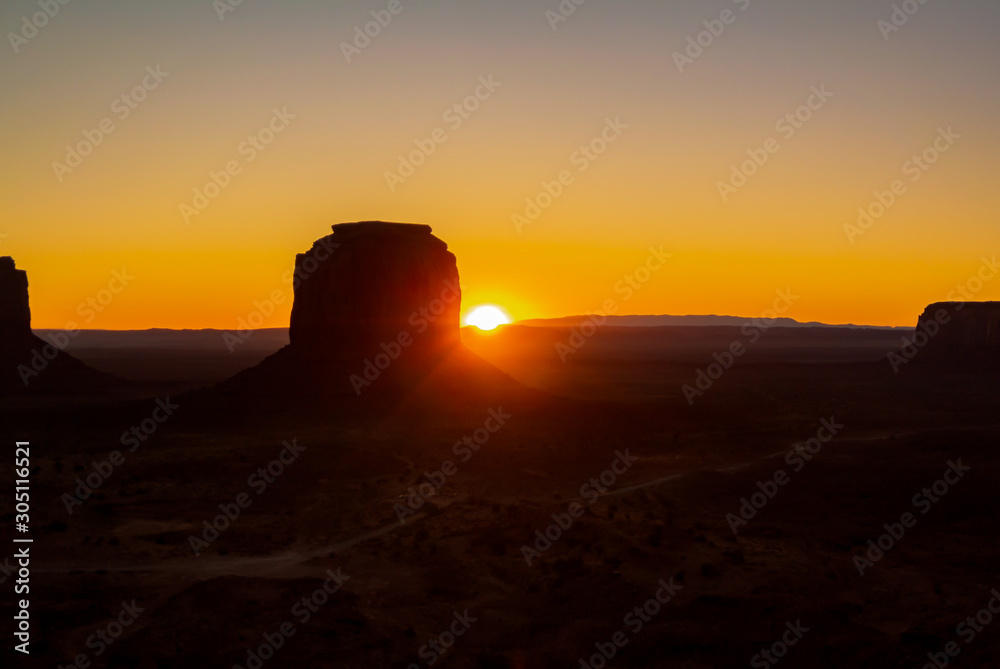 Monument Valley, Utah/united states of america-october 7th 2019, Merrick Butte with sunrise