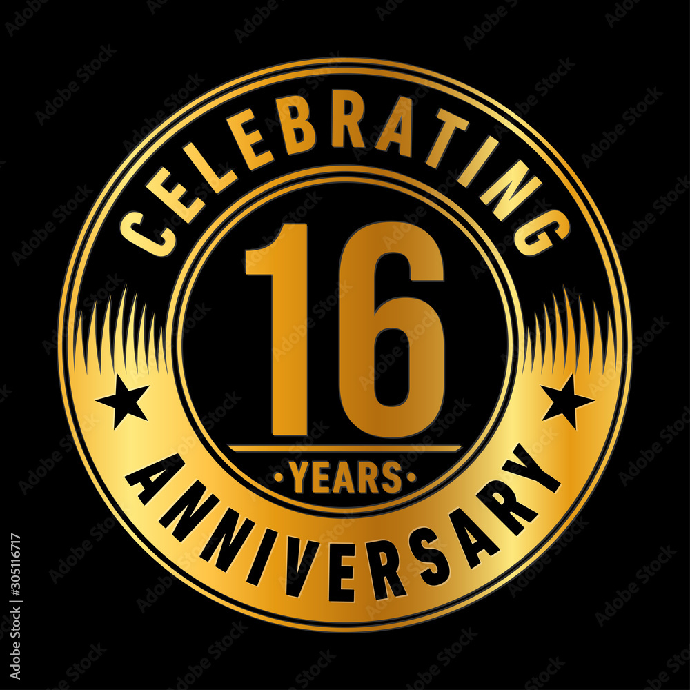 16 years anniversary celebration logo template. Sixteen years vector and illustration.