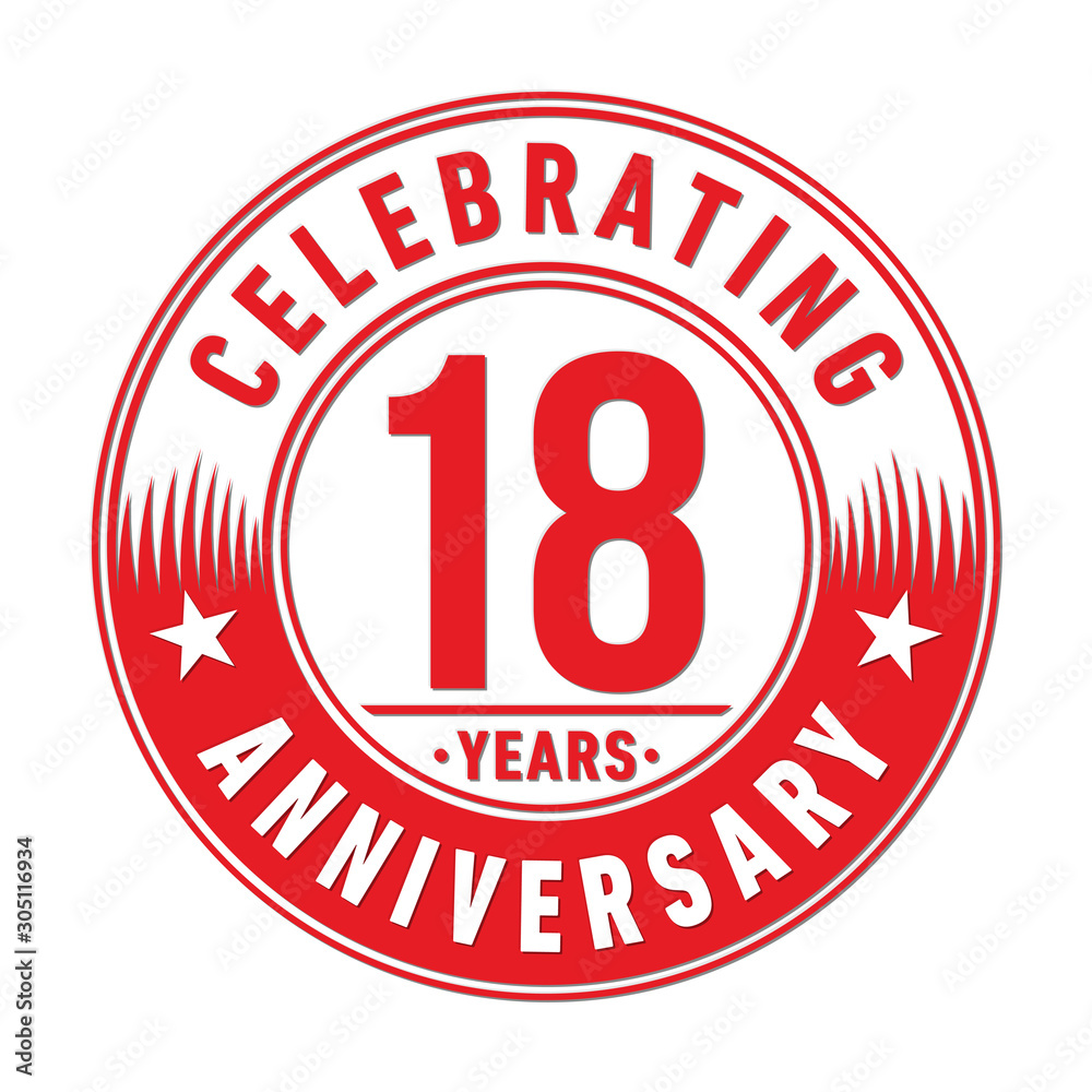 18 years anniversary celebration logo template. Eighteen years vector and illustration.