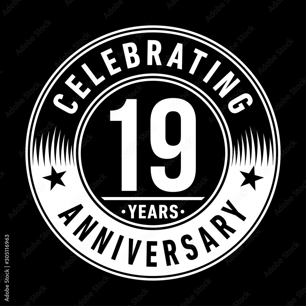 19 years anniversary celebration logo template. Nineteen years vector and illustration.