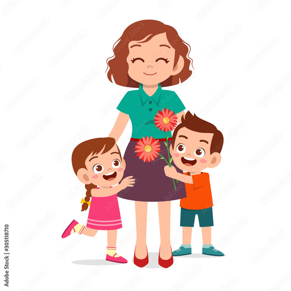 happy cute kid give flower to teacher happy cute kid give flower to teacher