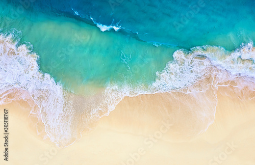 Coast as a background from air. Turquoise water background and beach. Summer seascape from drone. Nusa Penida island, Indonesia. Travel - image