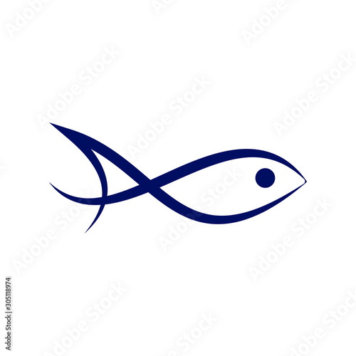 Abstract Dark Blue Fish Silhouette Swimming in a Minimalist Aquatic Logo