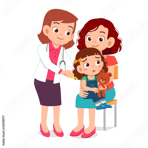 happy cute kid go to doctor with mom