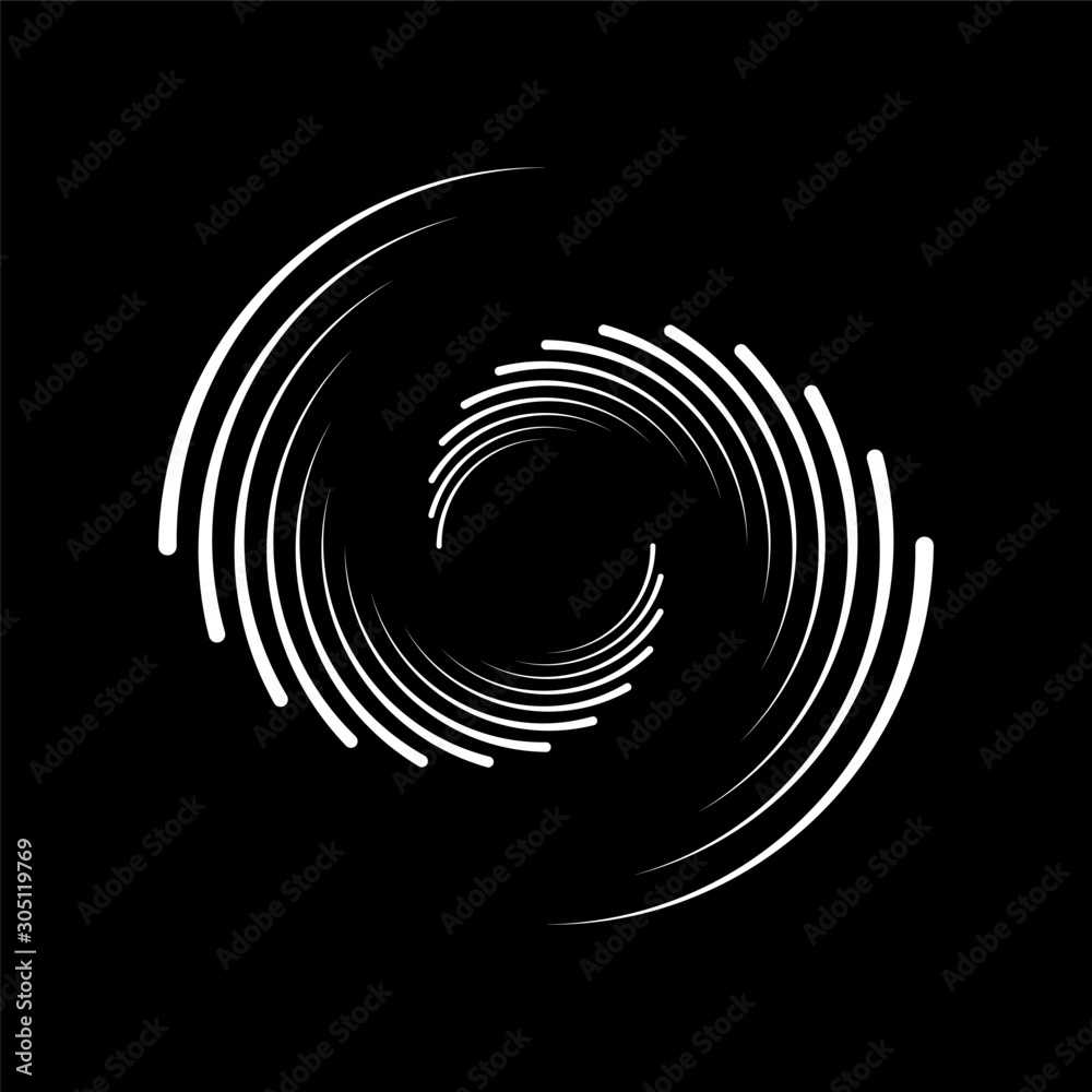 Abstract white lines in circle form on black background. Geometric art. Design element for logo, prints, sign, symbol, template and textile pattern